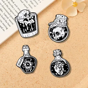 Gothic Punk Alloy Enamel Brooch Pin Horror Skull Heart Eyeball Poison Bottle Metal Badge For Halloween Clothes Bag Decor