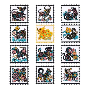 12 Chinesische Tierkreiszeichen Emaillierten Anstecknadeln Briefmarke Broschen Set Schmuck
