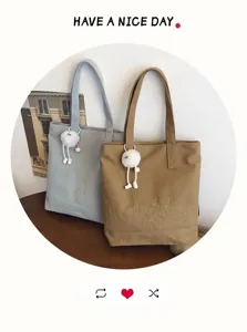 Simple retro large capacity canvas tote bag casual shoulder bag for women commuting daily style