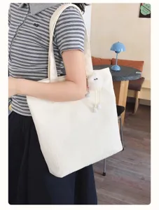 Casual minimalist white canvas tote bag large capacity shoulder bag for daily commute school women
