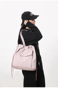 Minimalistische roze trekkoord tote tas, casual schoudertas voor dagelijks gebruik en yoga.