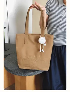 Simple retro large capacity casual canvas tote bag for women daily commuting student shoulder bag