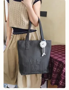 Simple retro large capacity casual canvas tote bag for women commuting daily shoulder bag