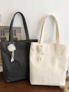 Women Retro Large Capacity Canvas Tote Bag Casual Shoulder Bag For School Commute Student Laptop Bag With Plush Pendant