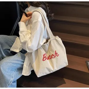 Bolso tote de lona informal para mujer, bolso de hombro de viaje ligero con estampado rojo.