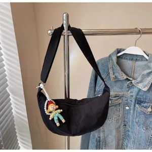 Lässige schwarze Canvas Knödel Umhängetasche für Damen, vielseitige leichte Schultertasche.