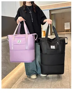 Grande borsa da viaggio con ruote, borsone pieghevole portatile per fitness e valigia donna.