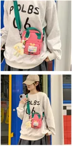 Cute cartoon canvas small cross-body bag for women, stylish casual shoulder phone bag for summer.