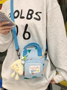 Cute canvas crossbody bag for women casual cartoon shoulder bag small summer phone bag