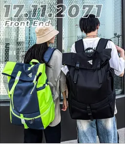 Outdoor travel large capacity backpack detail view, multi-pocket stylish rucksack for men.