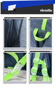 Detailed view of casual backpack straps, breathable mesh padding and durable plastic buckles.