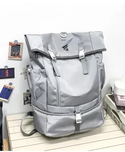 Large capacity grey backpack for men outdoor mountaineering and travel school bag student use.