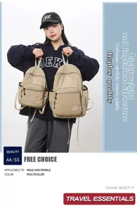 Detail view showcasing the practical pocket design and zipper of the travel backpack.