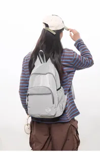 Light grey checkered foldable backpack casual minimalist travel daypack waterproof daily bag