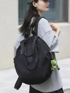 Sac à dos noir décontracté de grande capacité sac d'école en nylon léger pour femmes