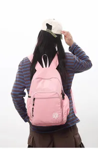 Minimalist candy color women lightweight waterproof backpack casual daily travel daypack pink