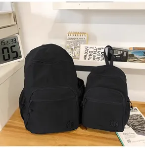 Minimalist waterproof lightweight black backpack set, casual daily travel small school bag.