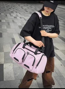 Bolsa de viaje gran capacidad para hombre impermeable fitness deporte bolso de mano rosa
