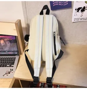 Casual minimalist white backpack for daily travel, featuring comfortable straps and secure zip pocket.