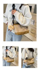 Retro casual women canvas crossbody bag, stylish contrast color designer messenger bag.