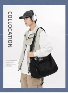 Lässige Umhängetasche mit großem Fassungsvermögen für Herren, stylische schwarze Tasche.