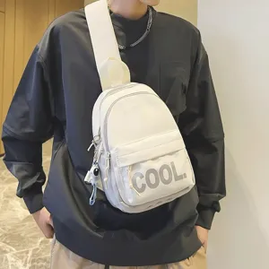 Casual waterproof men women sling chest bag stylish white canvas crossbody backpack daily use