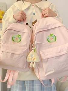 Zaino scolastico rosa in tela stile giapponese carino per ragazze e studenti viaggio.