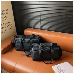 Waterproof gym duffel bag for travel and sports, lightweight black storage bag with strap.