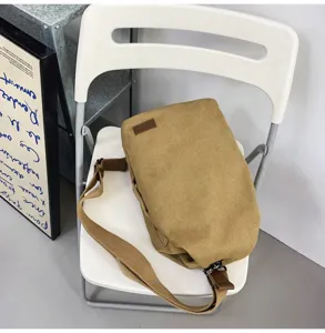 Sac bandoulière rétro en toile pour homme et femme, sac de poitrine décontracté et multifonction.