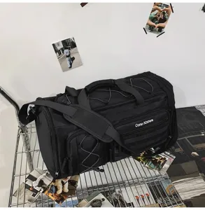 Large capacity black duffle bag multi-functional sports fitness travel bag for men and women