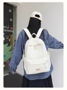 Casual white canvas backpack for women and students daily commute travel school bag