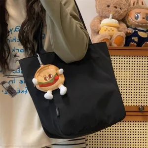 Japanese minimalist canvas tote bag for women, large capacity casual shoulder bag for students.