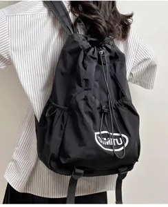 Sac a dos noir leger a cordon pour voyage et ecole grande capacite sac de sport pratique