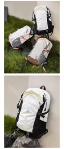 Detailansicht des leichten wasserdichten Nylon Outdoor Wanderrucksacks mit vielen Fächern.