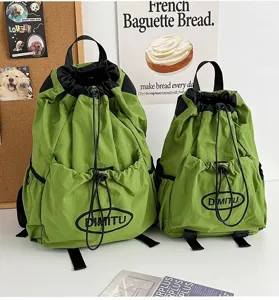 Sac à dos à cordon vert clair décontracté pour voyage quotidien et grand sac d'école.
