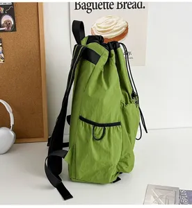 Sac à dos à cordon vert pour voyage et école design léger en nylon style décontracté