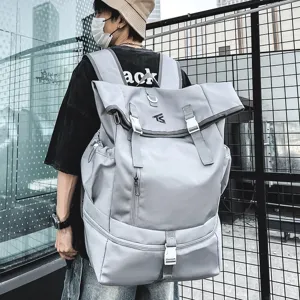 Large capacity grey backpack for men, outdoor travel and sports sports training school bag.