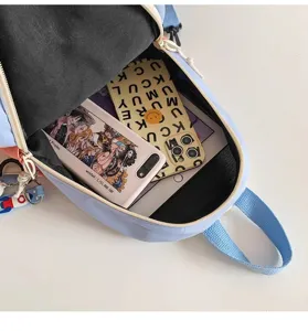 Light blue chest bag interior detail, showcasing large capacity and convenient multi-functional storage.