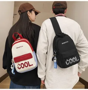 Trendy casual chest backpack for men and women, stylish student schoolbag and daypack.