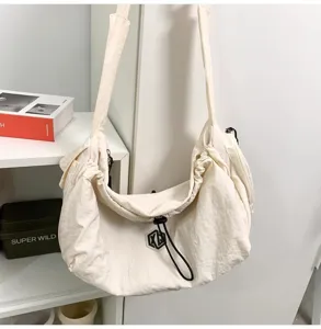 Lightweight white nylon crossbody bag large capacity casual travel shoulder bag for daily use