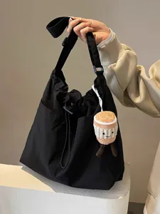 Bolso bandolera informal de lona negra para mujer bolso grande de compras diario