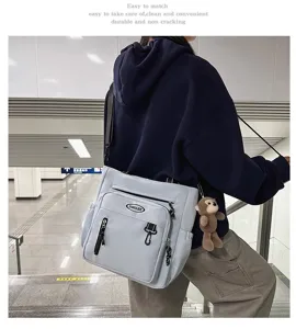 Canvas shoulder crossbody bag large capacity casual book bag multi pocket student tote bag