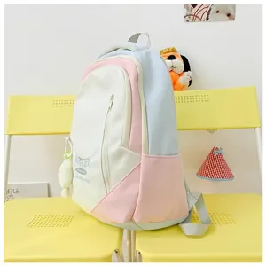 Pastel color block backpack for students, large capacity casual daypack with cute zipper design.