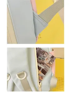 Detailed view of casual student backpack strap and zipper pocket with clean stitching.