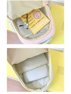 Backpack interior detail showing spacious compartments and pockets for school supplies organizing.