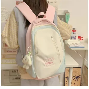 Japanese style cute dopamine backpack for women, large capacity casual student school rucksack.