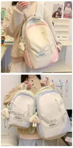 Pastel color block backpack for women, large capacity stylish school rucksack for daily use.