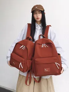 Minimalist Nylon Casual Backpack For Women College Students Lightweight Waterproof Travel Daypack Solid Color Schoolbag