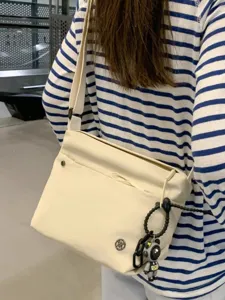 Women Waterproof Nylon Crossbody Bag Lightweight Multi Pocket Shoulder Bag Casual Travel Bag With Spaceman Pendant Versatile Small Backpack Handbag