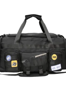 Durevole borsa da viaggio nera da uomo, grande capacità per palestra e sport.